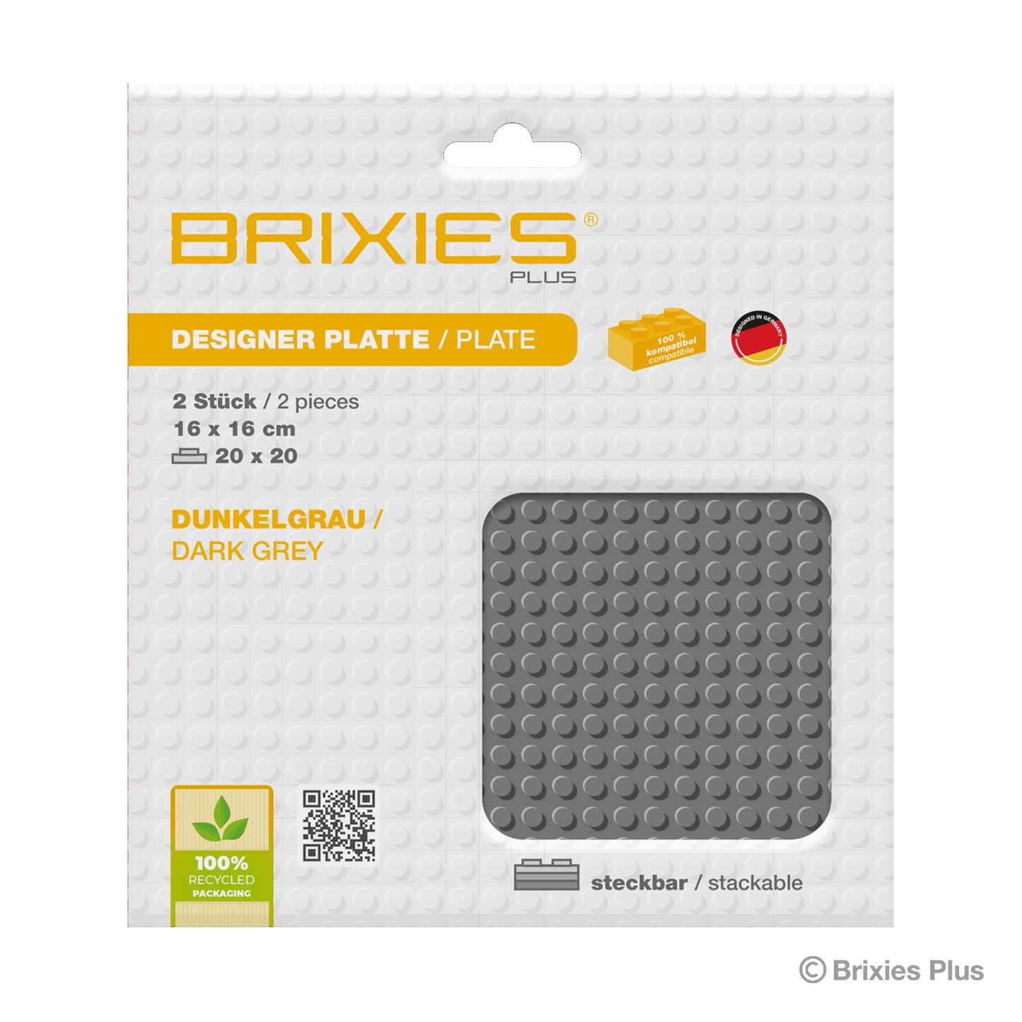 BRIXIES Plus Base Plate Dark Grey 20 x 20 Studs Double Pack