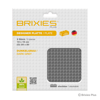 BRIXIES Plus Base Plate Dark Grey 20 x 20 Studs Double Pack