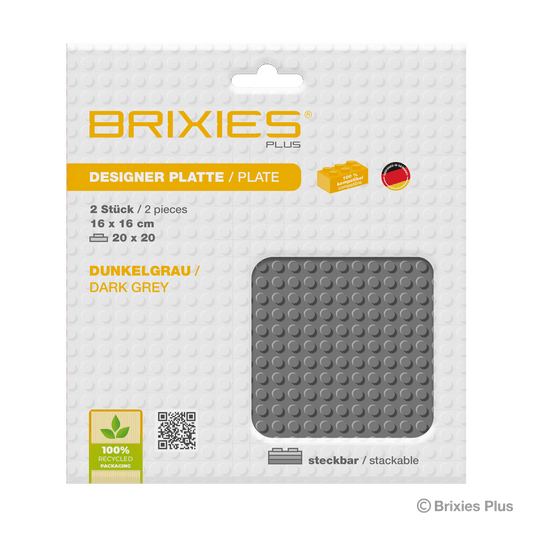 BRIXIES Plus Base Plate Dark Grey 20 x 20 Studs Double Pack