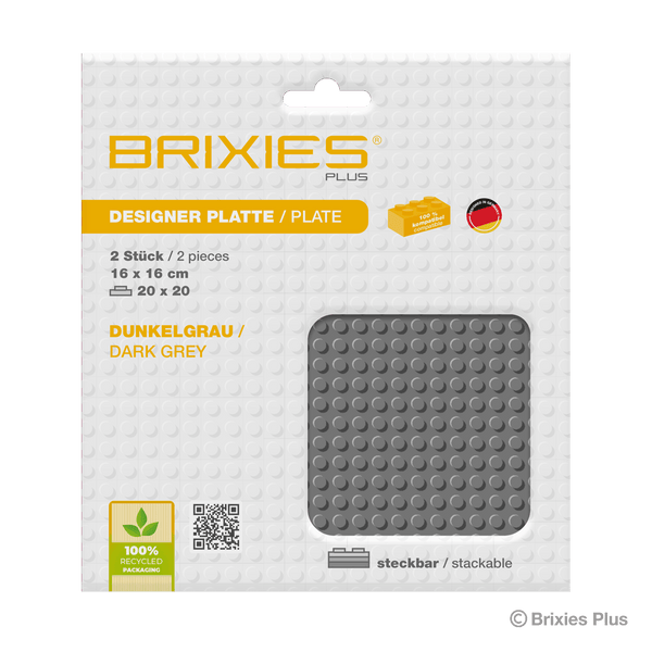 BRIXIES Plus Base Plate Dark Grey 20 x 20 Studs Double Pack
