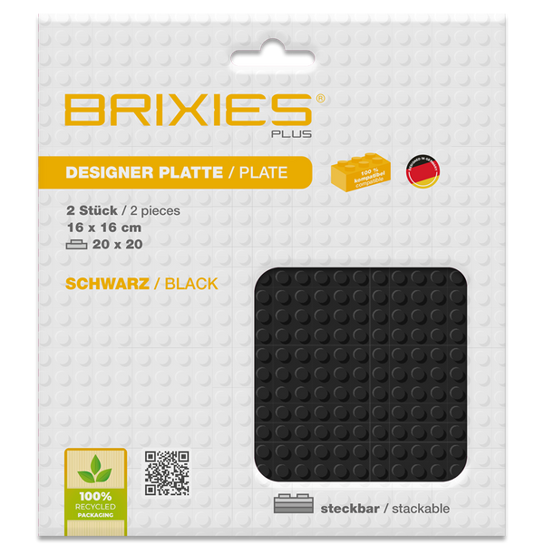 BRIXIES Plus Base Plate Black 20 x 20 Studs Twin Pack