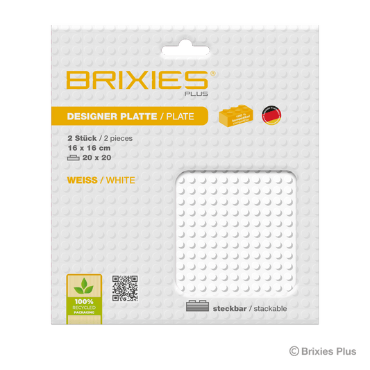 BRIXIES Plus Base Plate White 20 x 20 Studs Twin Pack