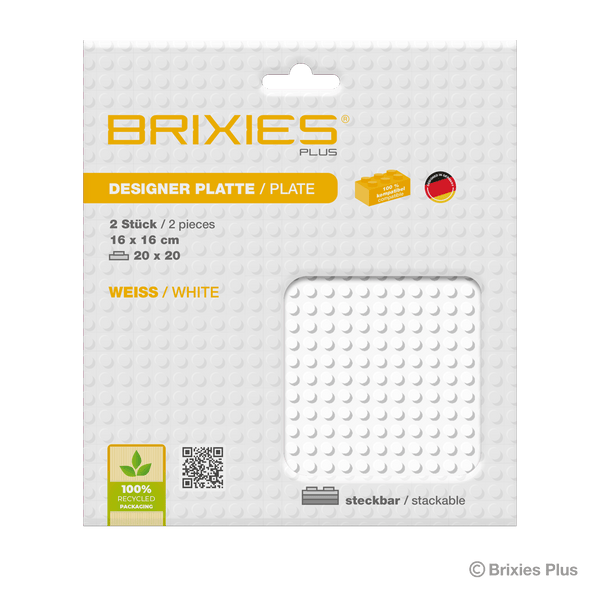 BRIXIES Plus Base Plate White 20 x 20 Studs Twin Pack