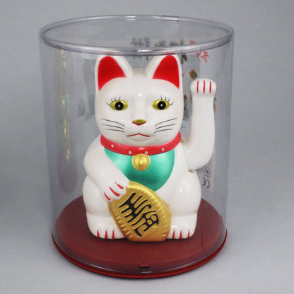 Solar Lucky Cat White 10.5 cm