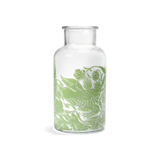 William Morris Strawberry Thief Sage Green Glass Vase