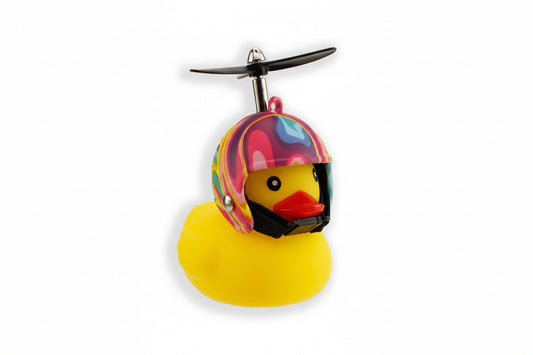 Duck for bicycle handlebars with Flower Power helmet