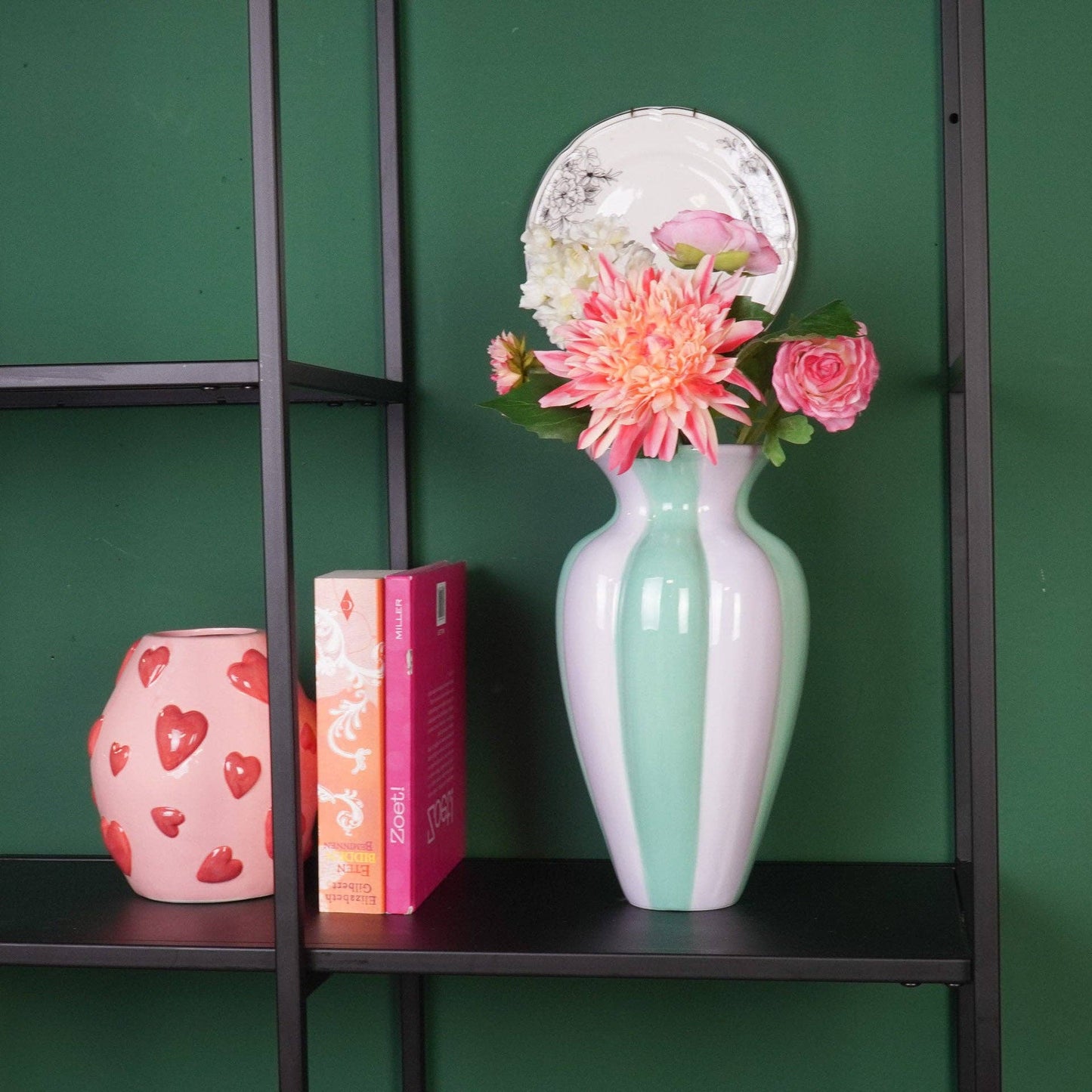 Flower vase - Pleated vase - Ceramic - Lilac/Green - 16.5x16.5x29.5 cm