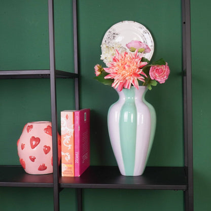 Flower vase - Pleated vase - Ceramic - Lilac/Green - 16.5x16.5x29.5 cm