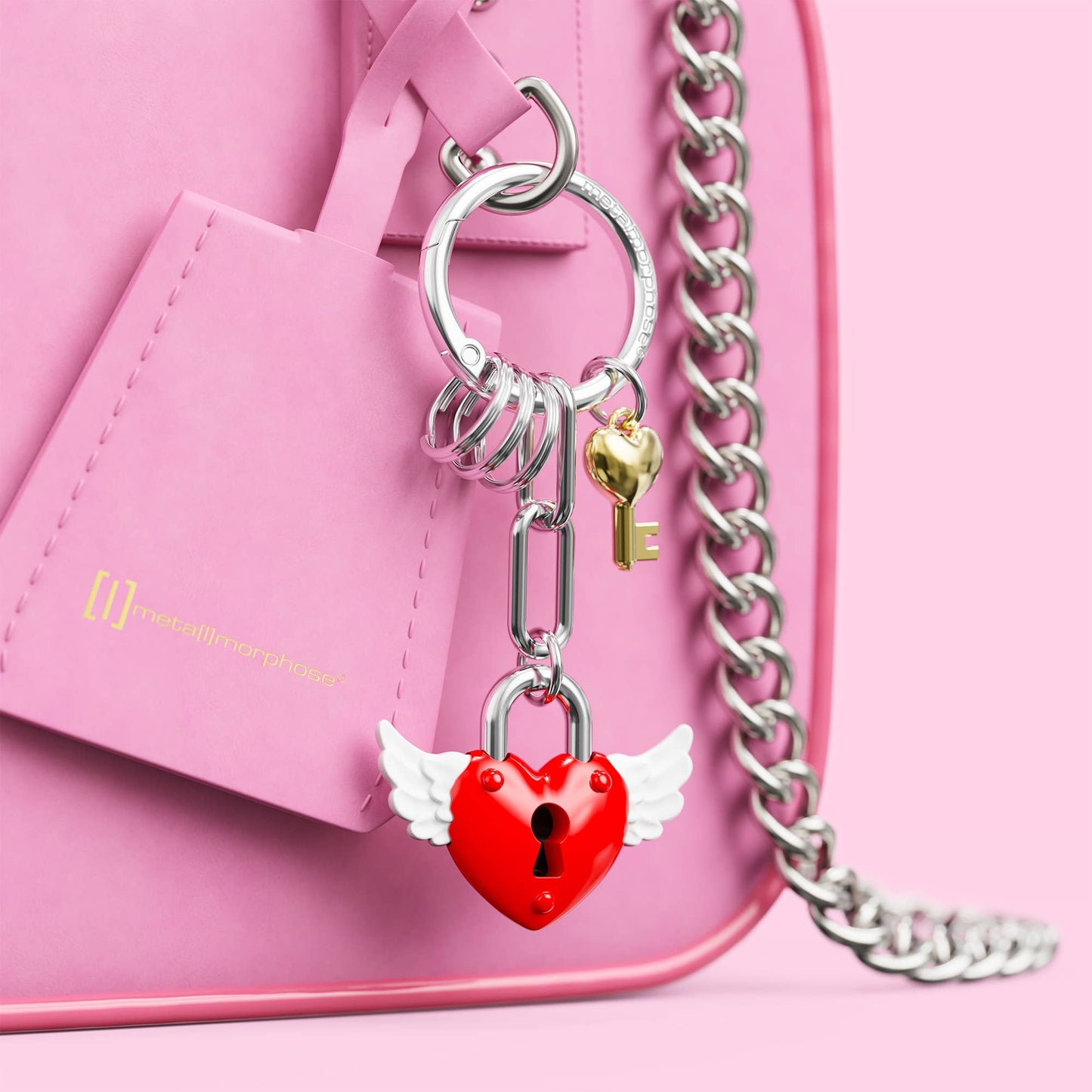 Red Heart Padlock Charm Keychain