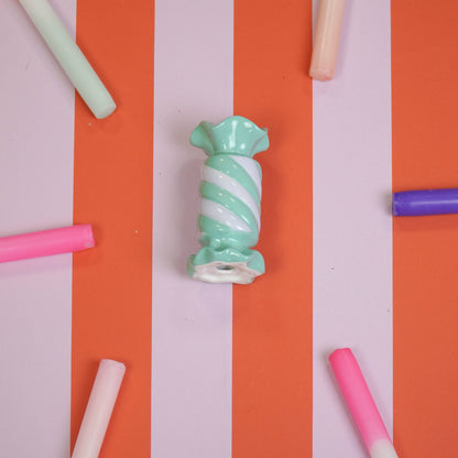 Candlestick - Toffee Candy - Ceramic - Mint/Lilac - 7.5x7.5x13 cm