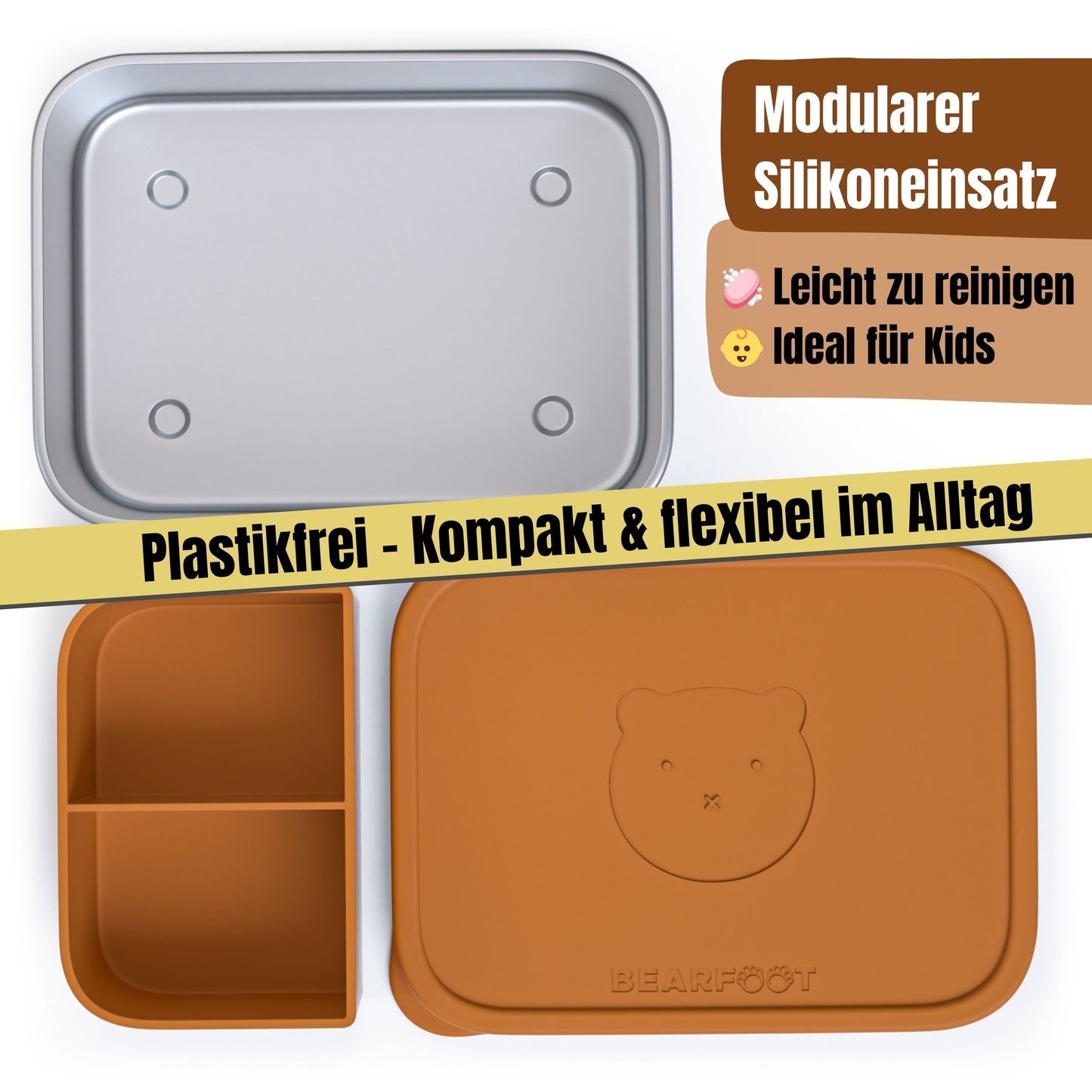 Kids' Stainless Steel Lunch Box with Silicone Insert - Brown
