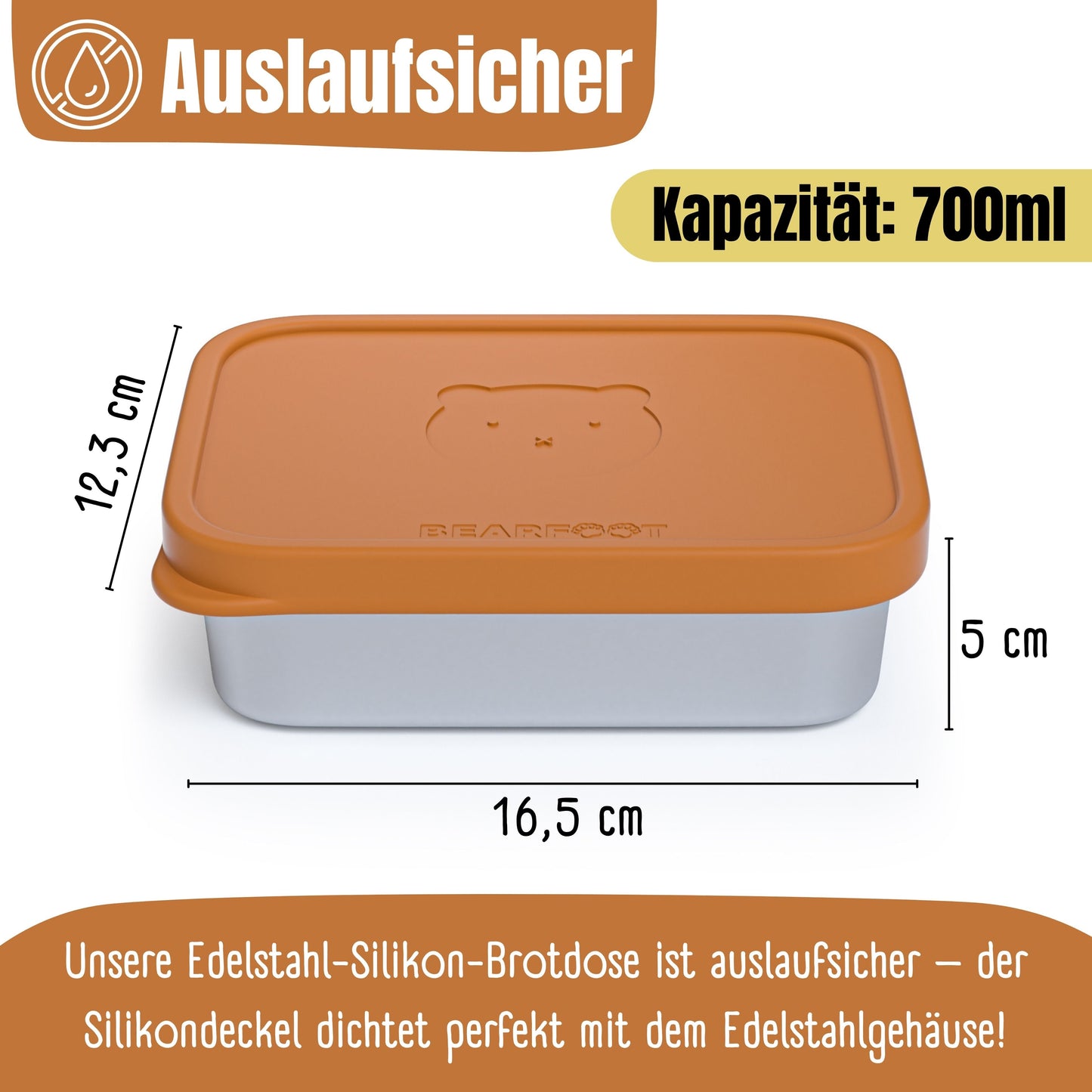 Kids' Stainless Steel Lunch Box with Silicone Insert - Brown
