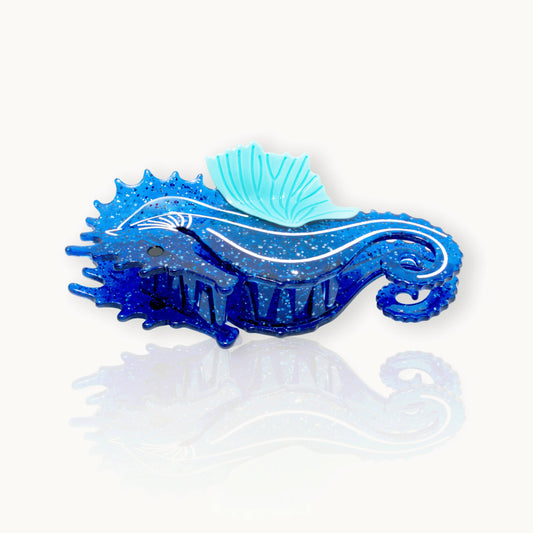 Pince à cheveux Hippocampe bleu