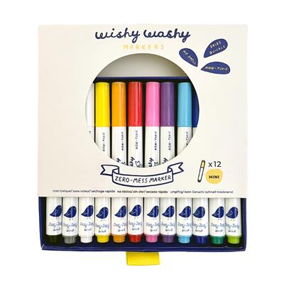 Jaq Jaq Bird: MARQUEURS WISHY WASHY MINI, set de 12 couleurs, inodore et lavable, 3+