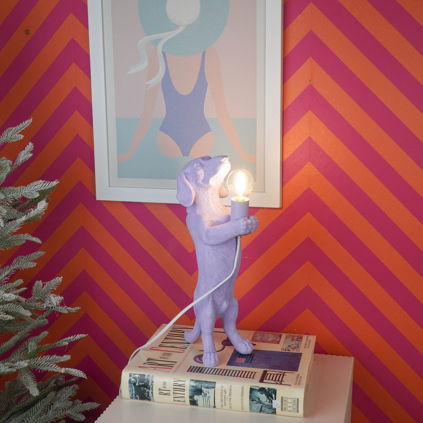 Lampe de Table - Lampe Teckel - Polyrésine - Lilas - E14 - 10x15x38cm