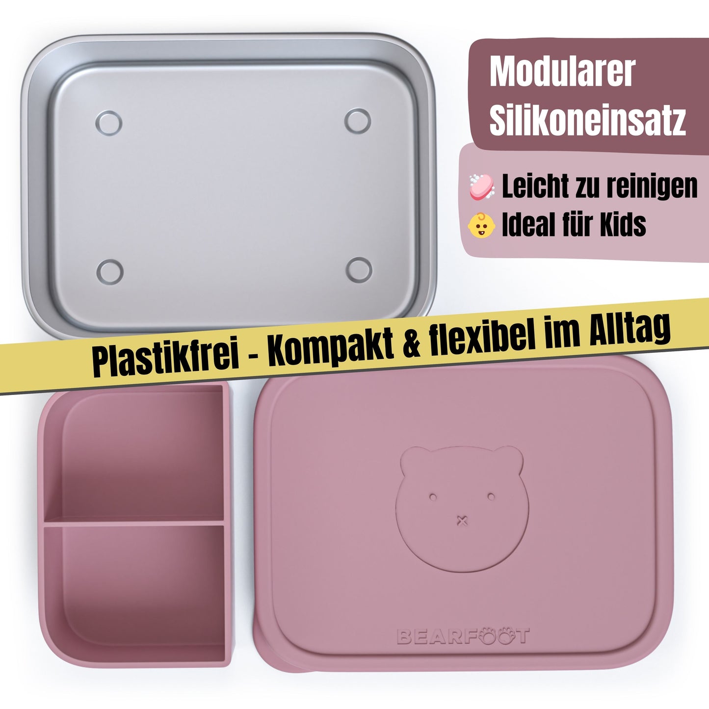 Kids' Stainless Steel Lunchbox with Silicone Insert - Pink