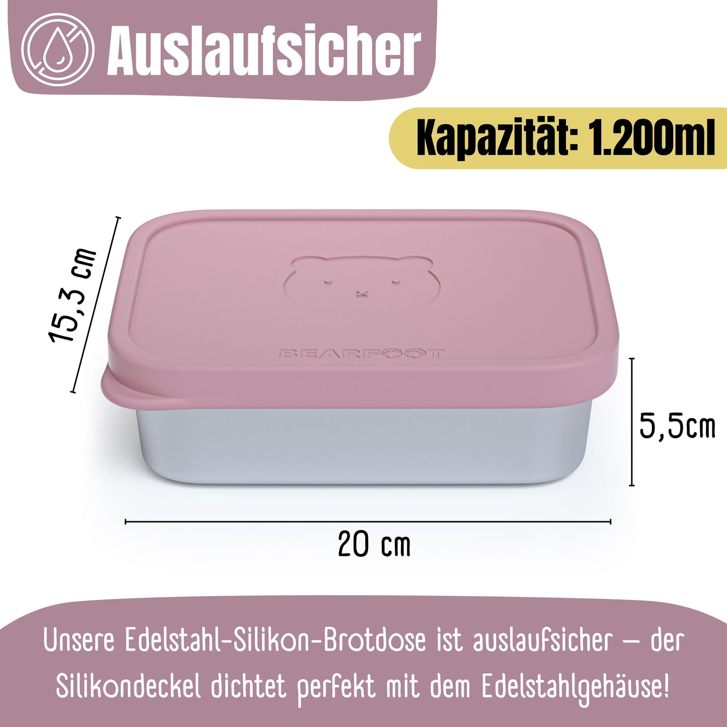 Kids' Stainless Steel Lunchbox with Silicone Insert - Pink