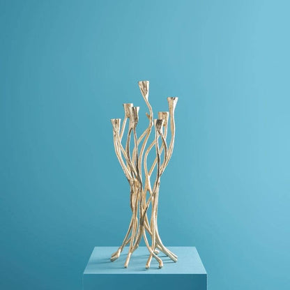 Roots candlestick, gold aluminum, 25 x 22 x 63.5 cm