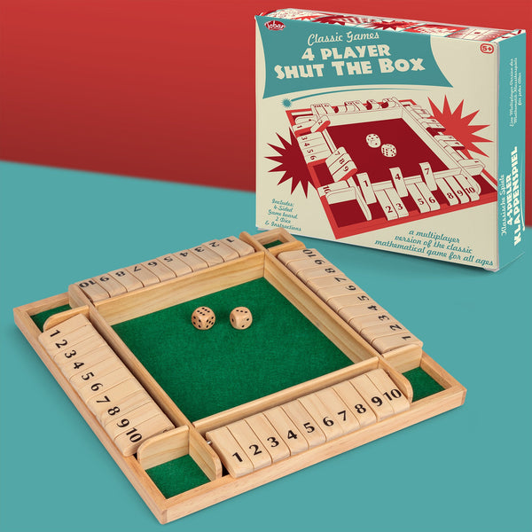 WOODEN 4-PLAYER SHUT THE BOX GAME