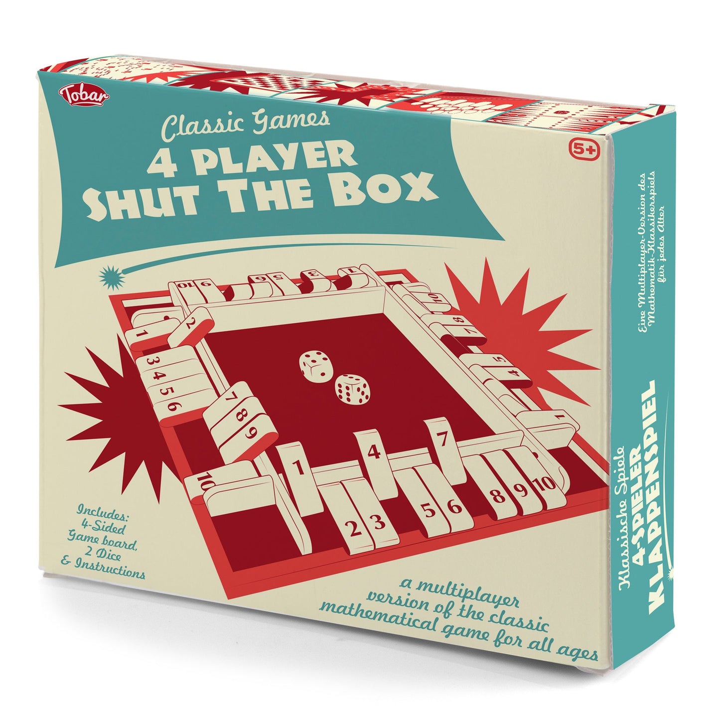 WOODEN 4-PLAYER SHUT THE BOX GAME