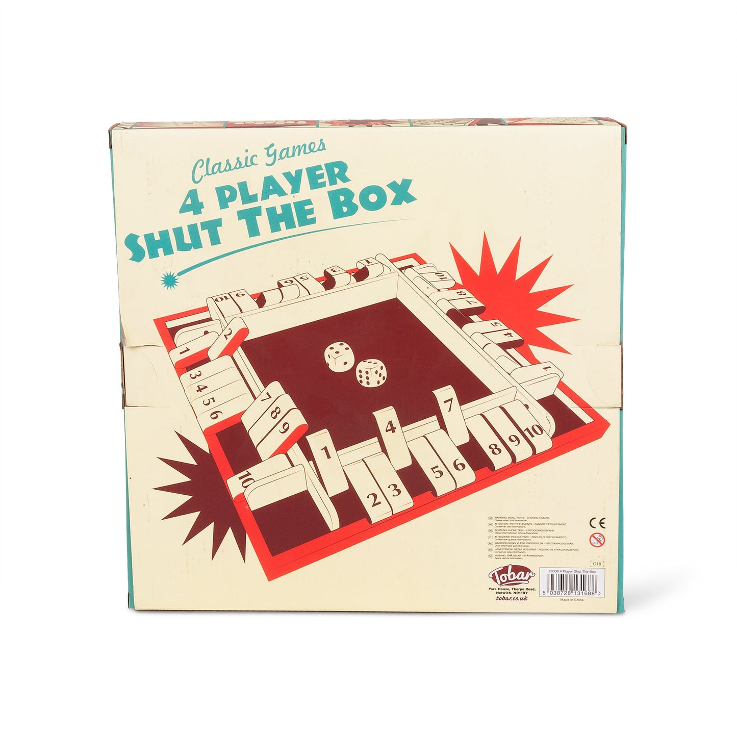 WOODEN 4-PLAYER SHUT THE BOX GAME
