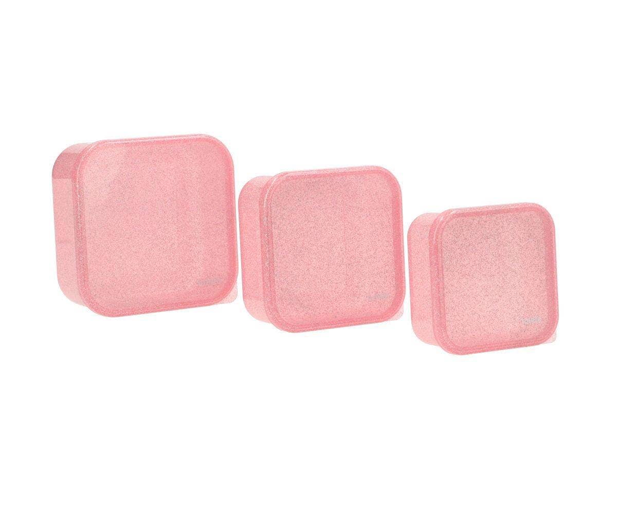 3 Shiny Pink Glitter Lunch Boxes