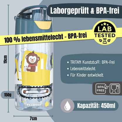 Trinkflasche Kinder, leichte Wasserflasche - Bagger & Affe