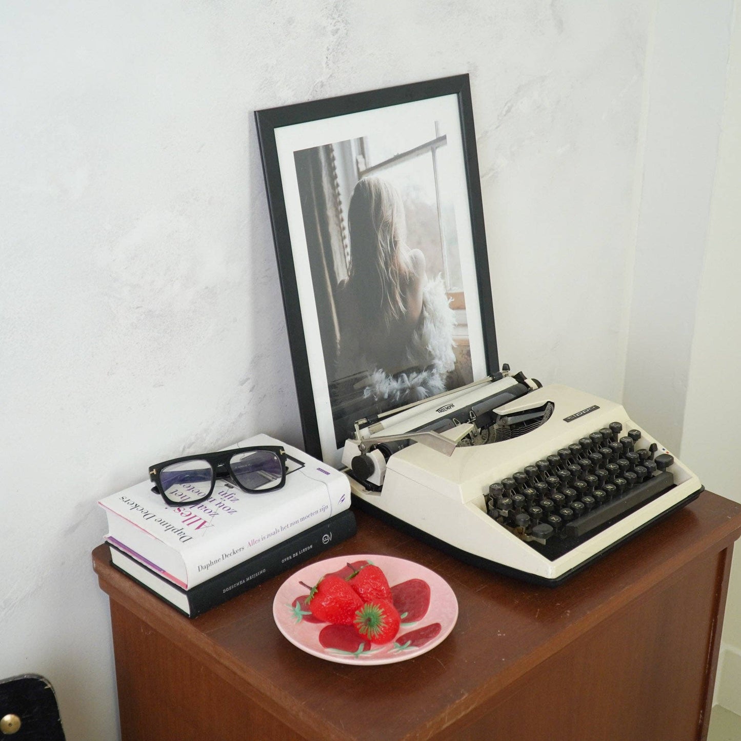 Assiette déco - Fraises - Rose/Rouge - 17,5x17,5x2cm