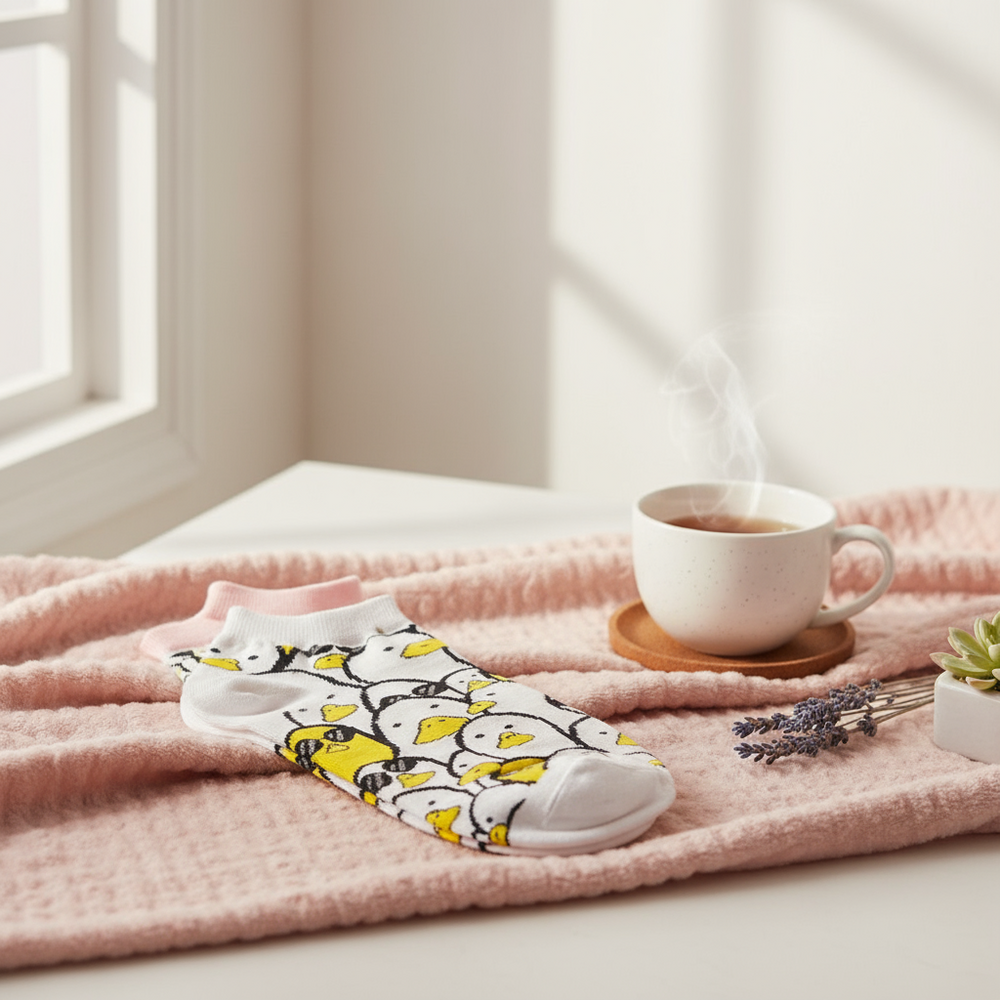 Damensocken mit Entenmotiv