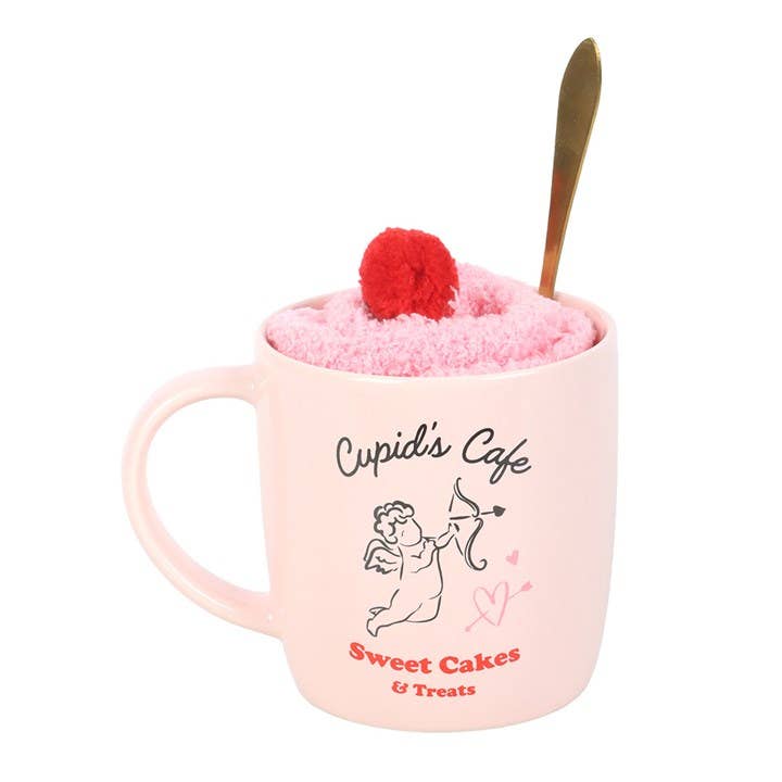 Set di tazza, cucchiaio e calzini Cupid's Café