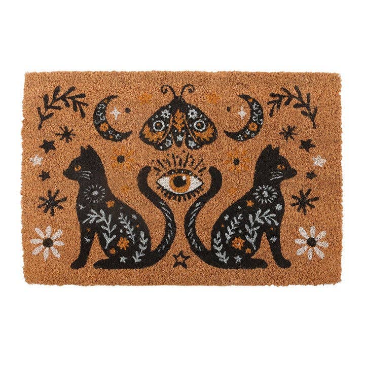 Paillasson Halloween naturel — chat folklorique effrayant