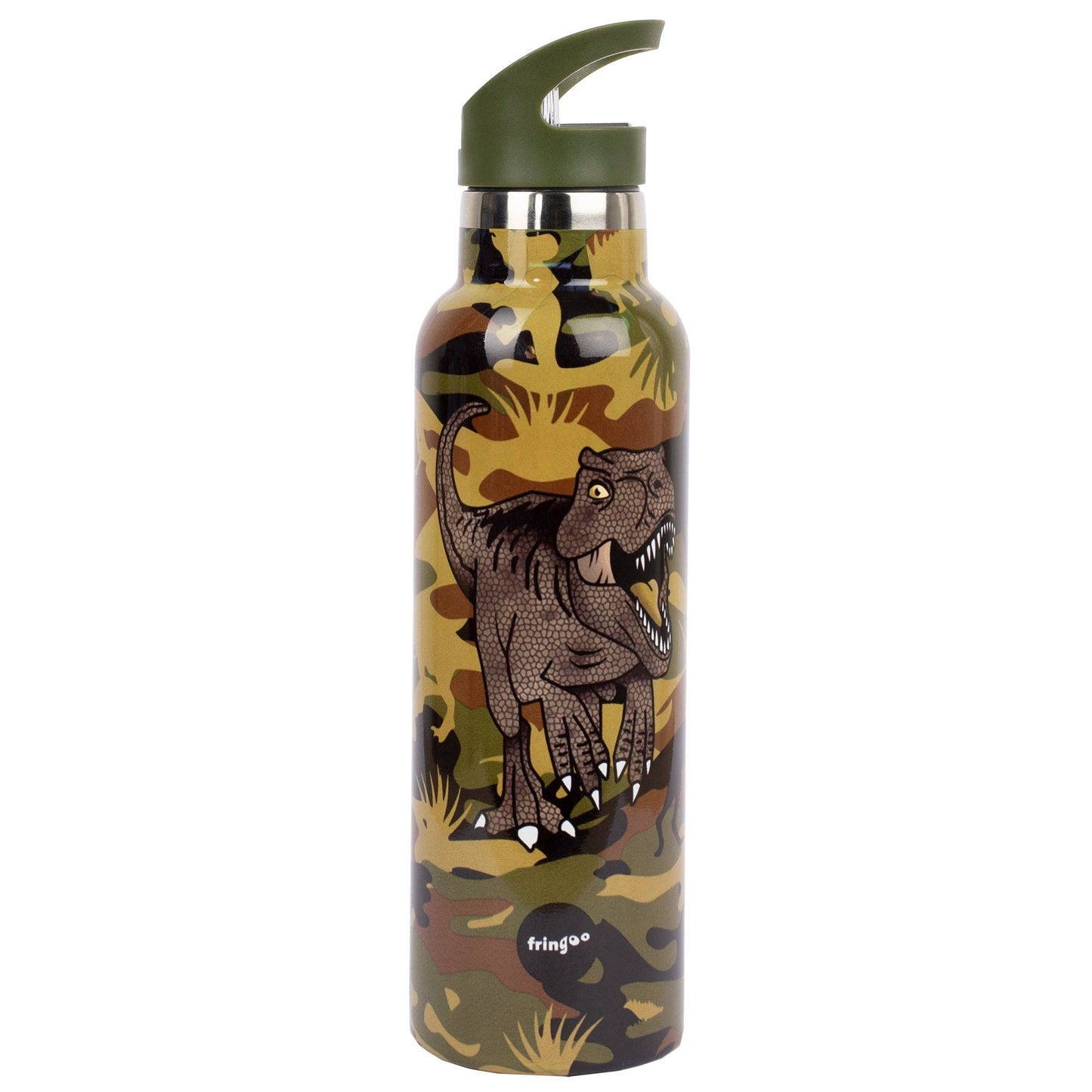 Bouteille en acier inoxydable 600 ml avec paille – Dinosaure camouflage