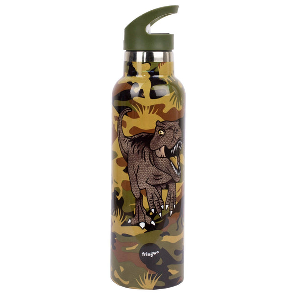 Bouteille en acier inoxydable 600 ml avec paille – Dinosaure camouflage