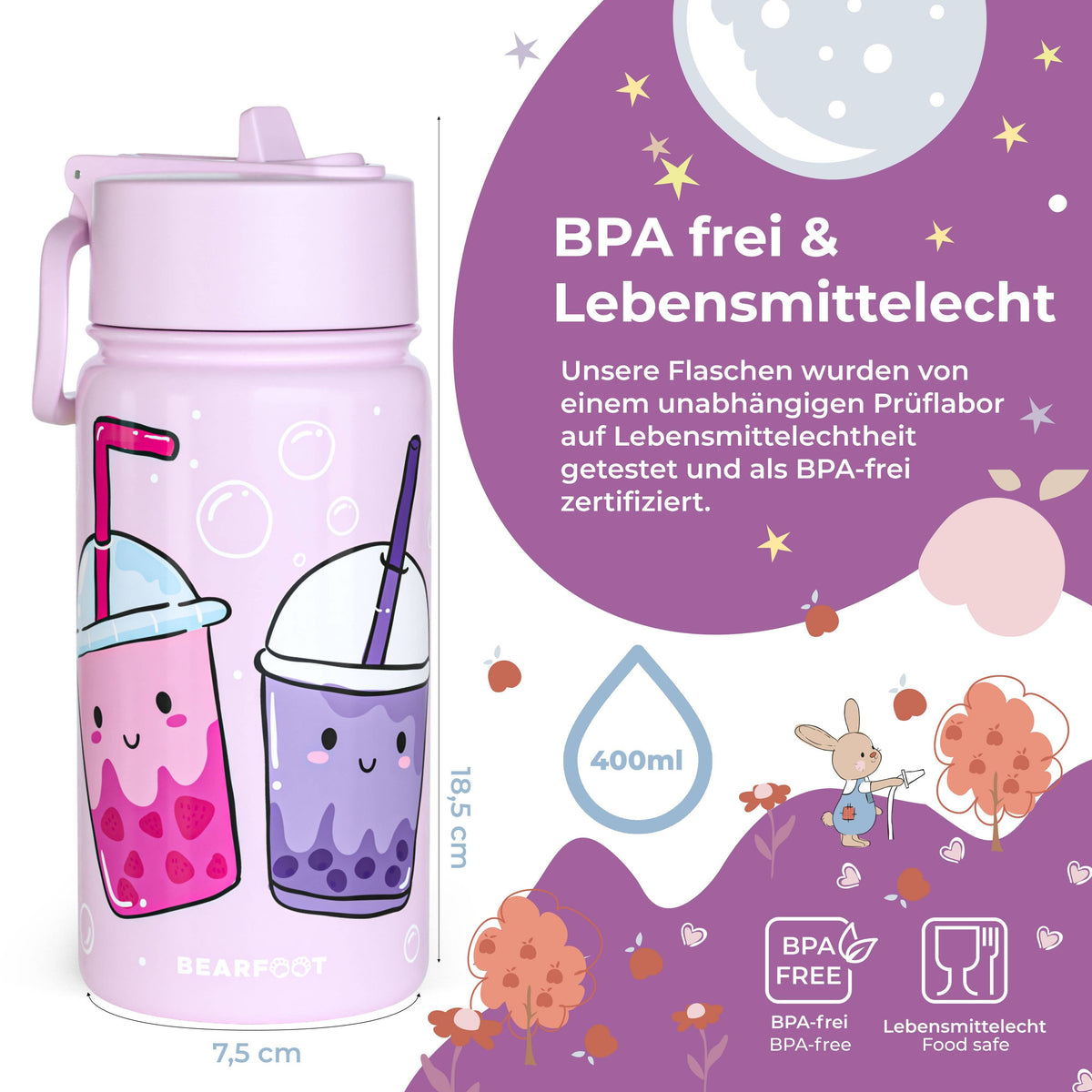 Thermo Kids Stainless Steel Water Bottle - BubbleTea Purple