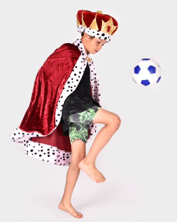 Red velvet king's cape for children aged 4-8 years, sizes 98-128 cm