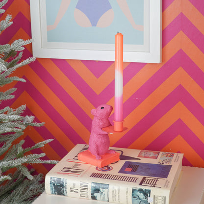 Candle holder - Mouse - Polyresin - Pink/Red - 8x10x17cm