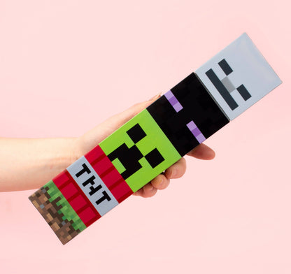 Bouteille Minecraft carrée avec personnage Creeper vert