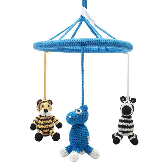 Mobile with tiger, hippopotamus and zebra