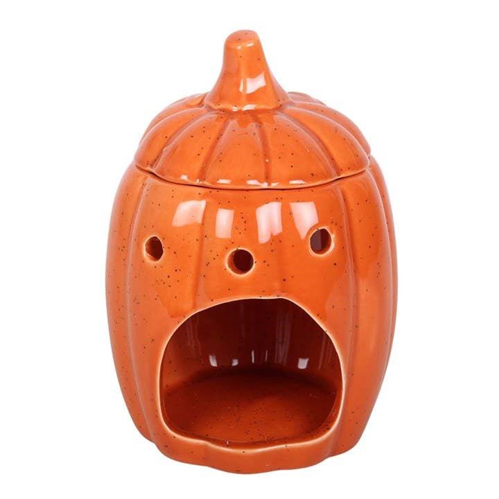 Large orange pumpkin-shaped incense burner with lid