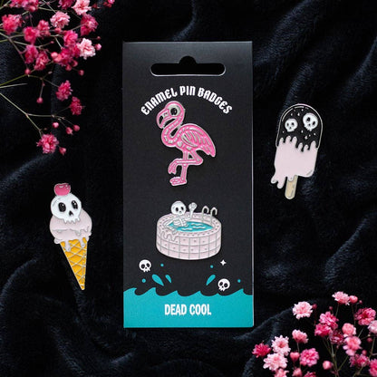 Dead Cool Summer Pin - Skeleton and Flamingo