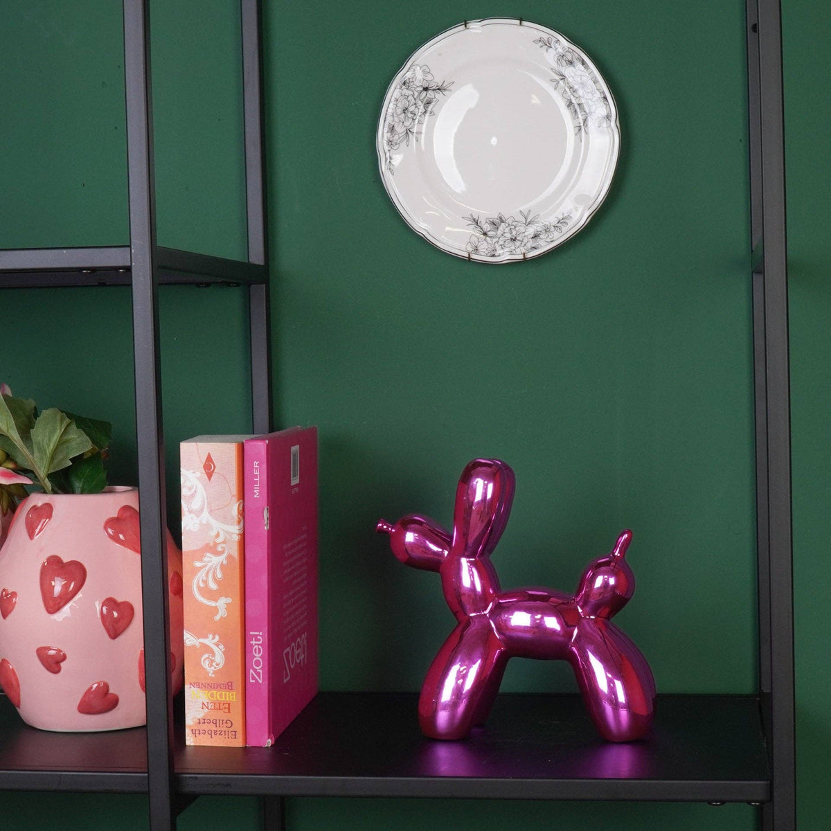 Ornament - Balloon Dog Statue - Ceramic - Metallic Pink - 20x9x19 cm