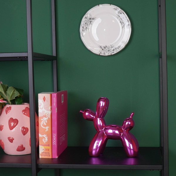 Ornament - Balloon Dog Statue - Ceramic - Metallic Pink - 20x9x19 cm