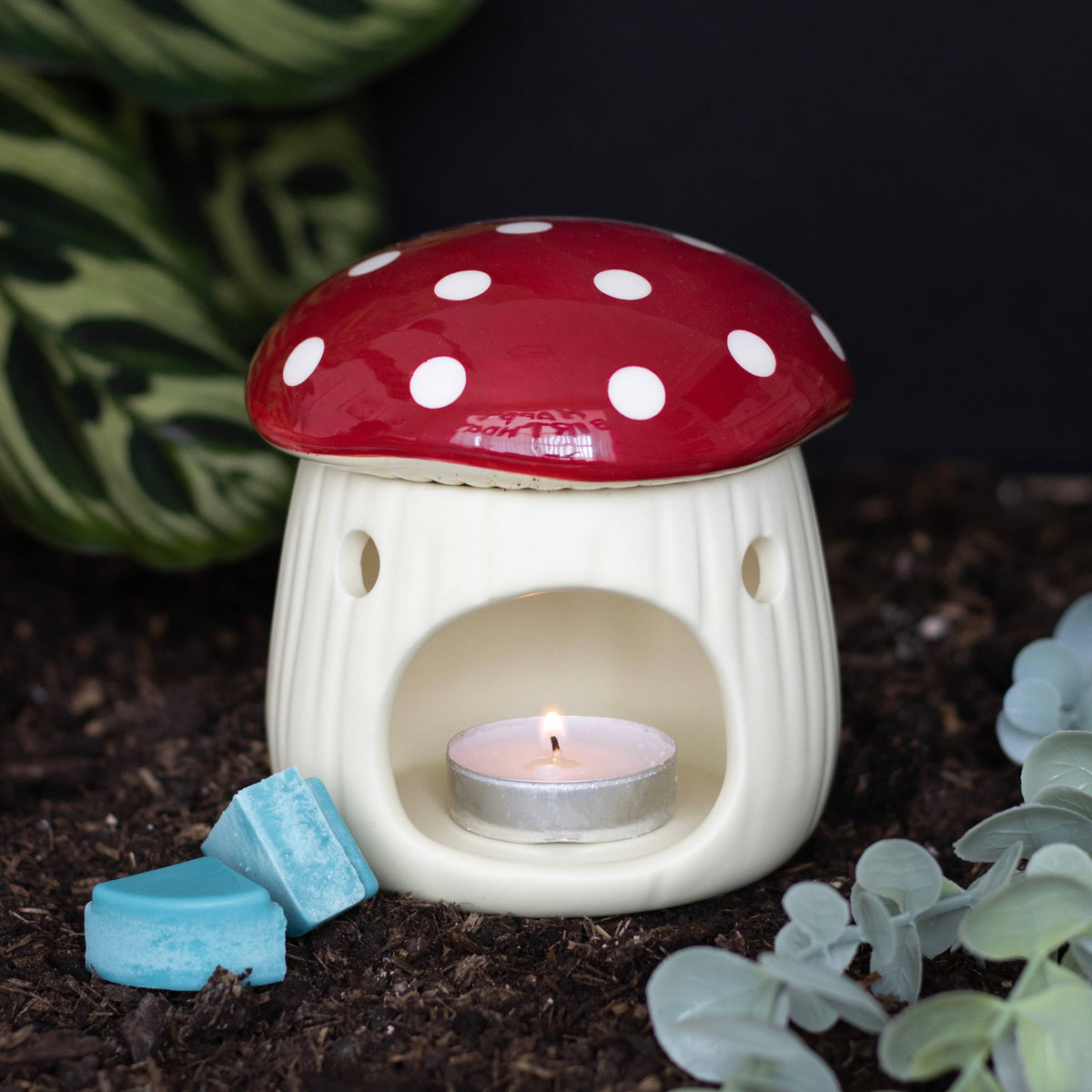 Brûleur d'huile en forme de champignon rouge