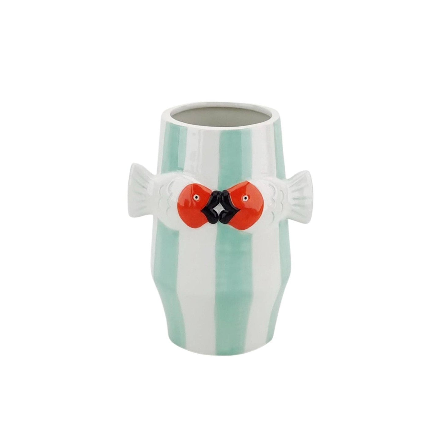 Vase - Vase à fleurs Poisson-Menthe/Blanc/Orange - 14x11,5x18,5cm