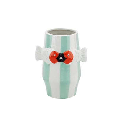 Vase - Vase à fleurs Poisson-Menthe/Blanc/Orange - 14x11,5x18,5cm