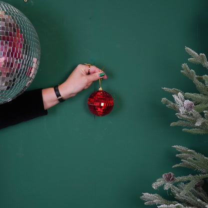 Boule de Noël Disco Rouge - 8cm