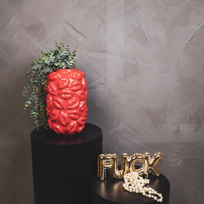 Vase - Bisous - Céramique - Rouge - 17x17x27cm