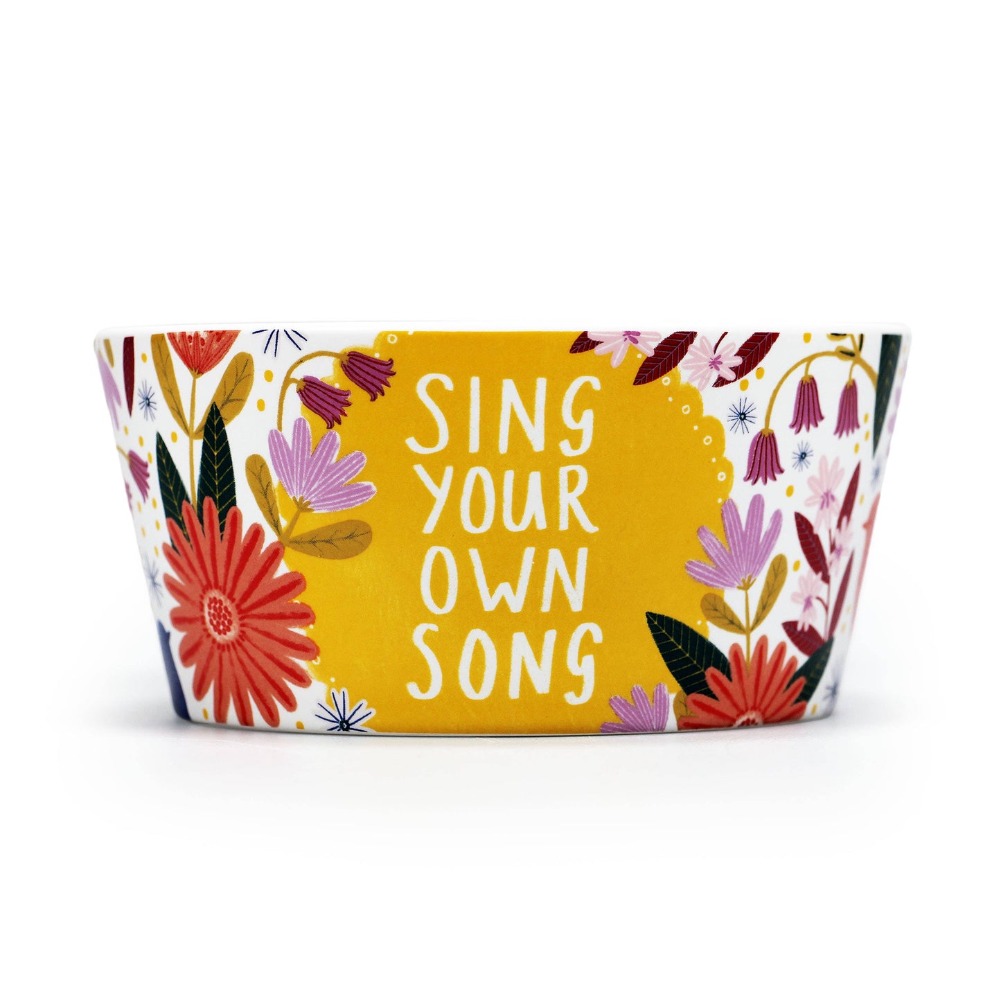 Ceramic bowl with floral design, positive and uplifting message