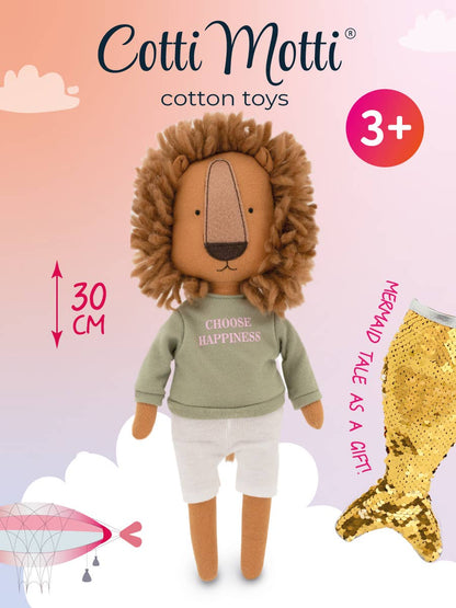 Simon the Lion Plush Toy: Green T-shirt and Mermaid Tail Outfit - 29 cm