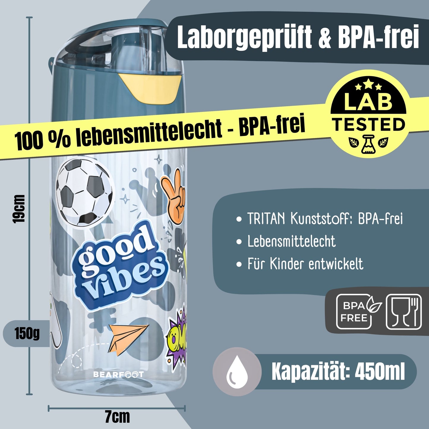 Trinkflasche Kinder leichte Wasserflasche - Sticker blau